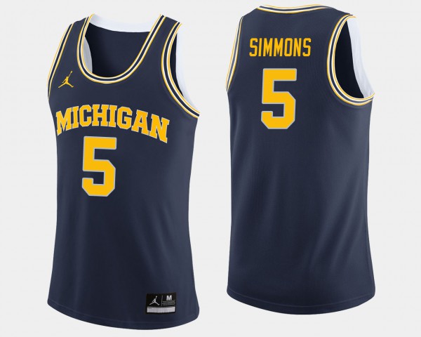 Michigan #5 Men Jaaron Simmons Jersey Navy College College Basketball